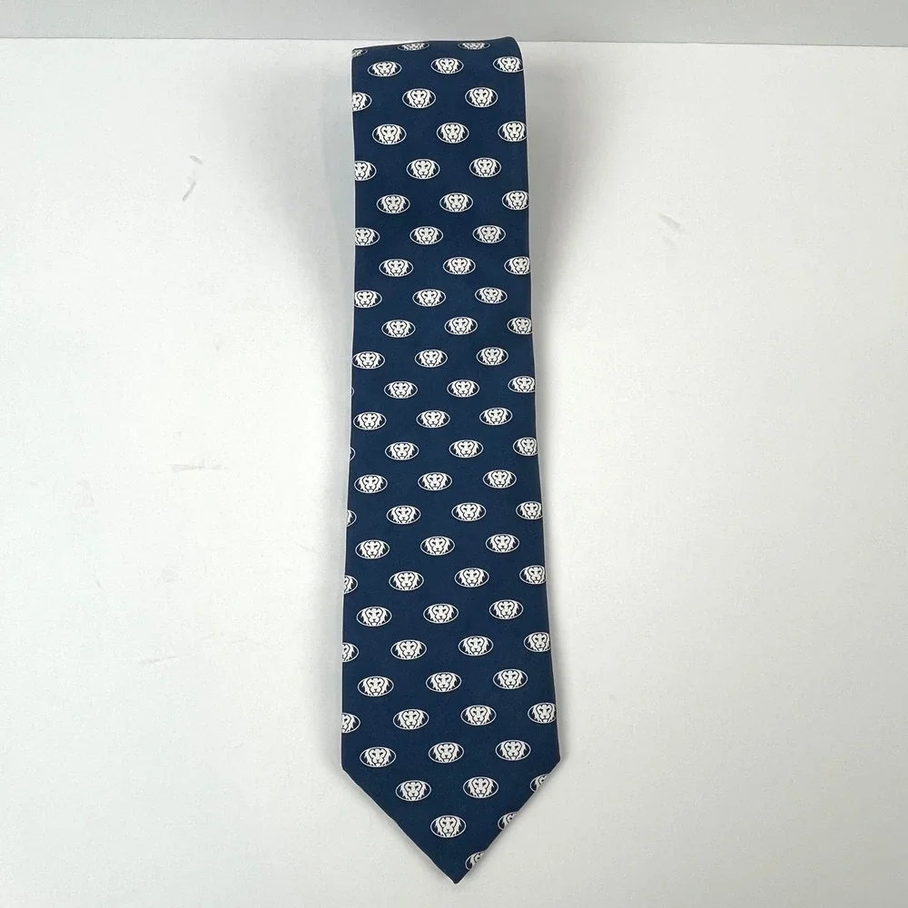 Vineyard Vines Men's Silk Tie Navy Blue Lion Mascot Crest USA